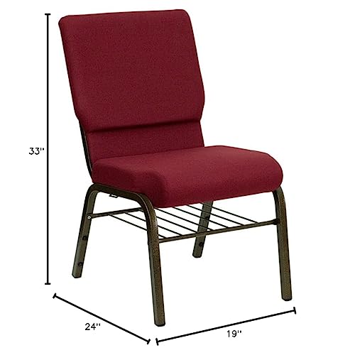 Flash Furniture Hercules Series 18.5''W Green Patterned Fabric Church Chair With 4.25'' Thick Seat, Book Rack - Gold Vein Frame